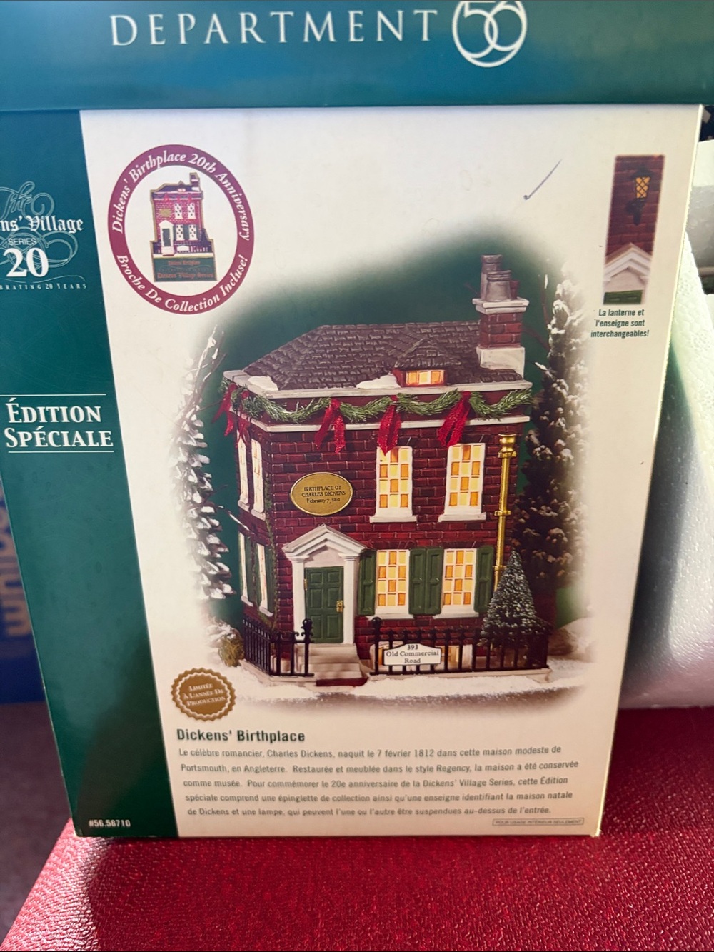 Department 56 Dickens' Birthplace Holiday House - Red Brick with Green Trim.